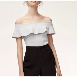 Aritzia Babaton Marek off shoulder knit crop top white small